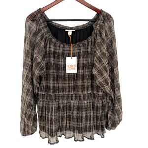 NWT NEW Knox Rose Womens Plus Size XXL Sparkly Metallic Plaid Blouse Shirt Top
